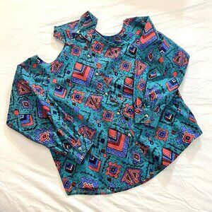 Vintage Western Style Button Up Shirt Cold Shoulder‎ Rodeo Cowgirl Texas Size L